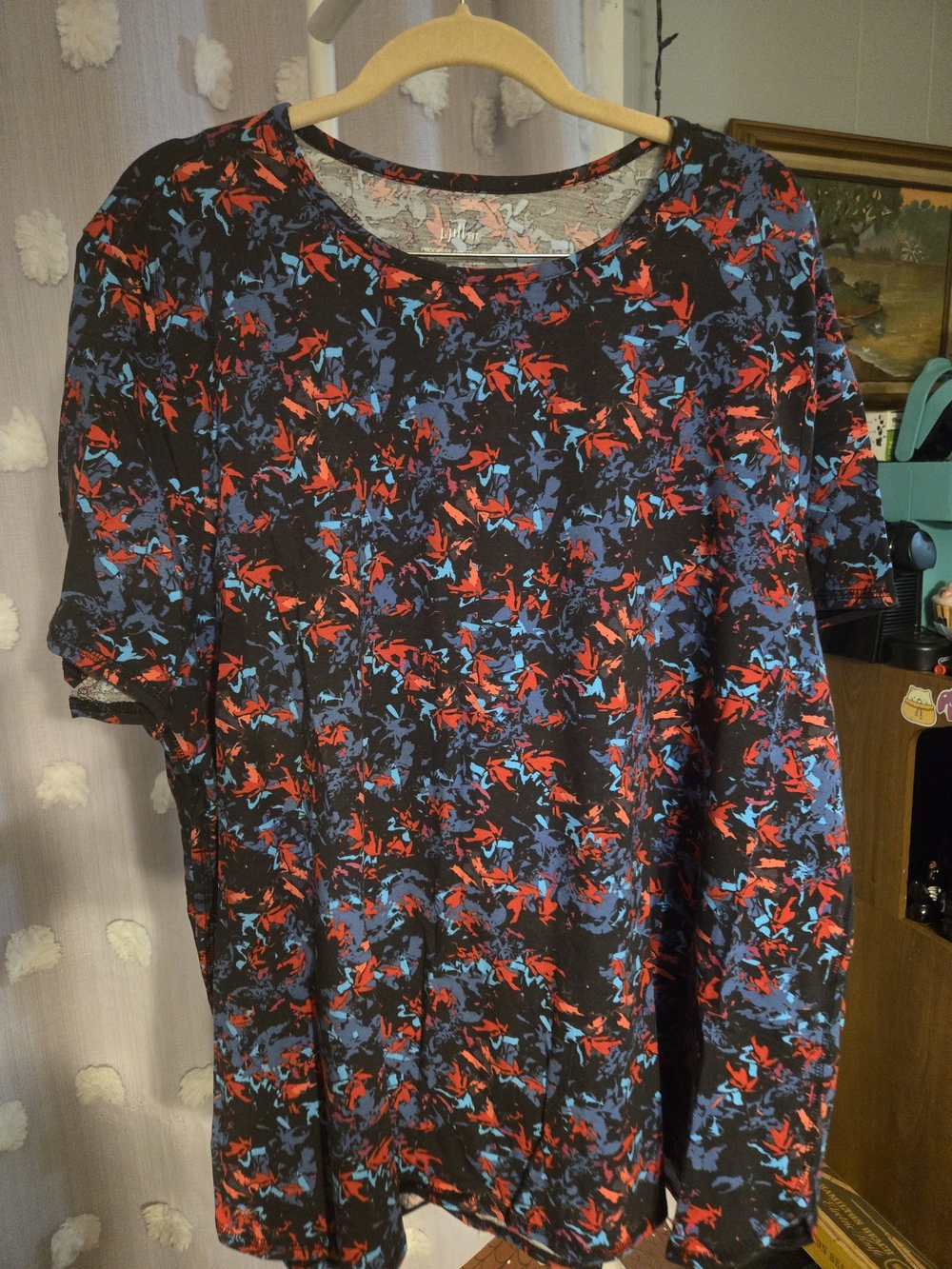 J. Jill Black Short-Sleeve Tee with Red and Blue Floral Pattern
